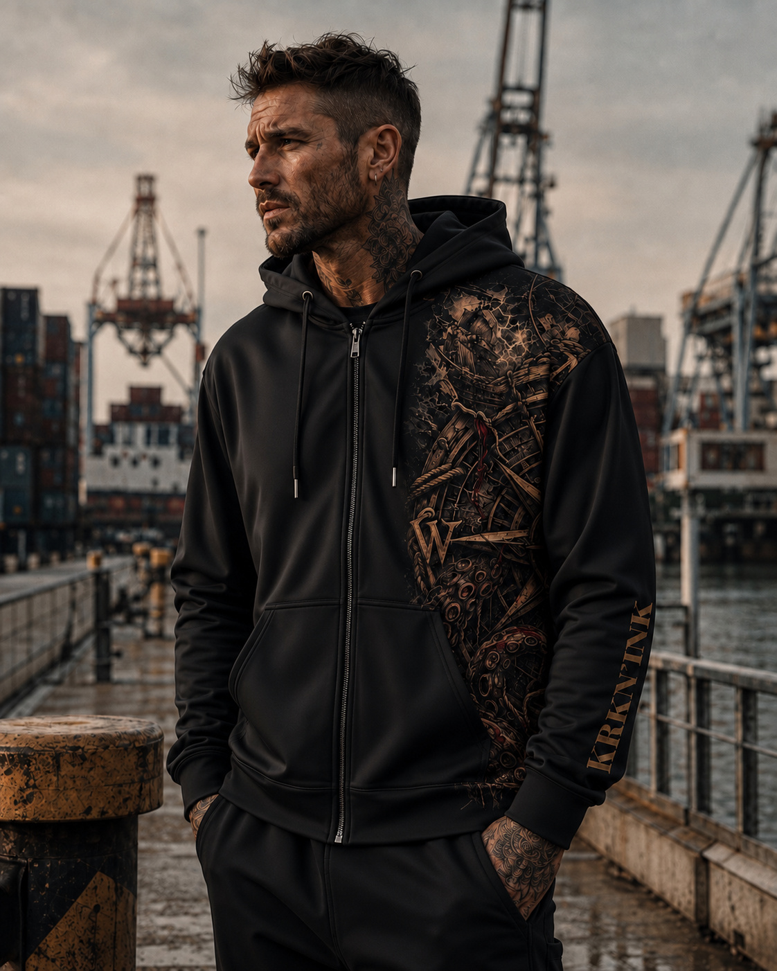 Sweat à capuche zippé KRKN’INK – Pirate tattoo