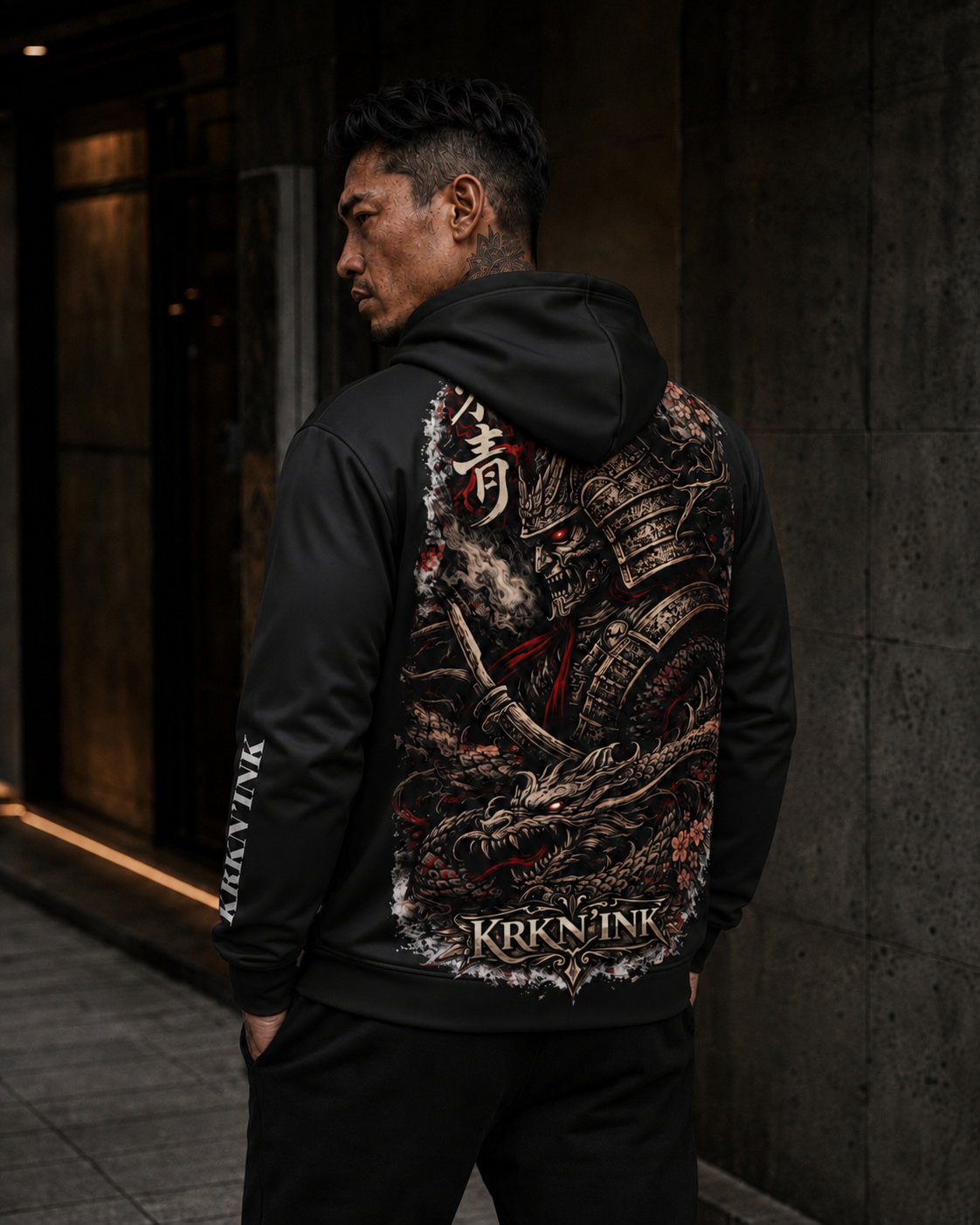 Sweat à capuche zippé KRKN’INK – Crimson Ronin Dragon