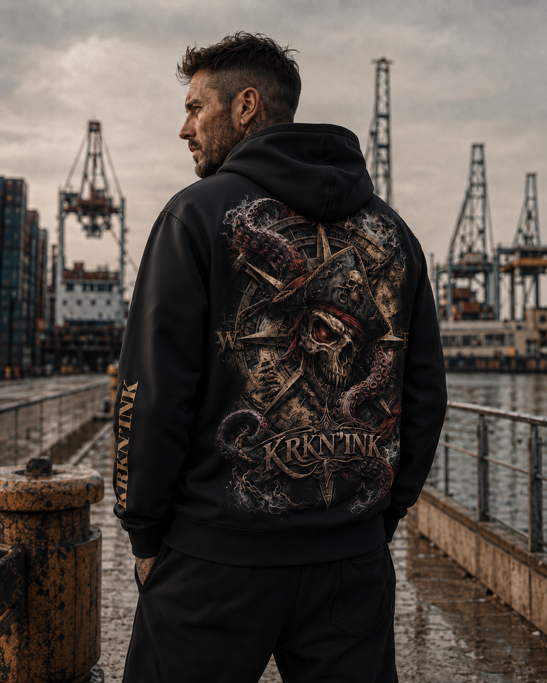 Sweat à capuche zippé KRKN’INK – Pirate tattoo