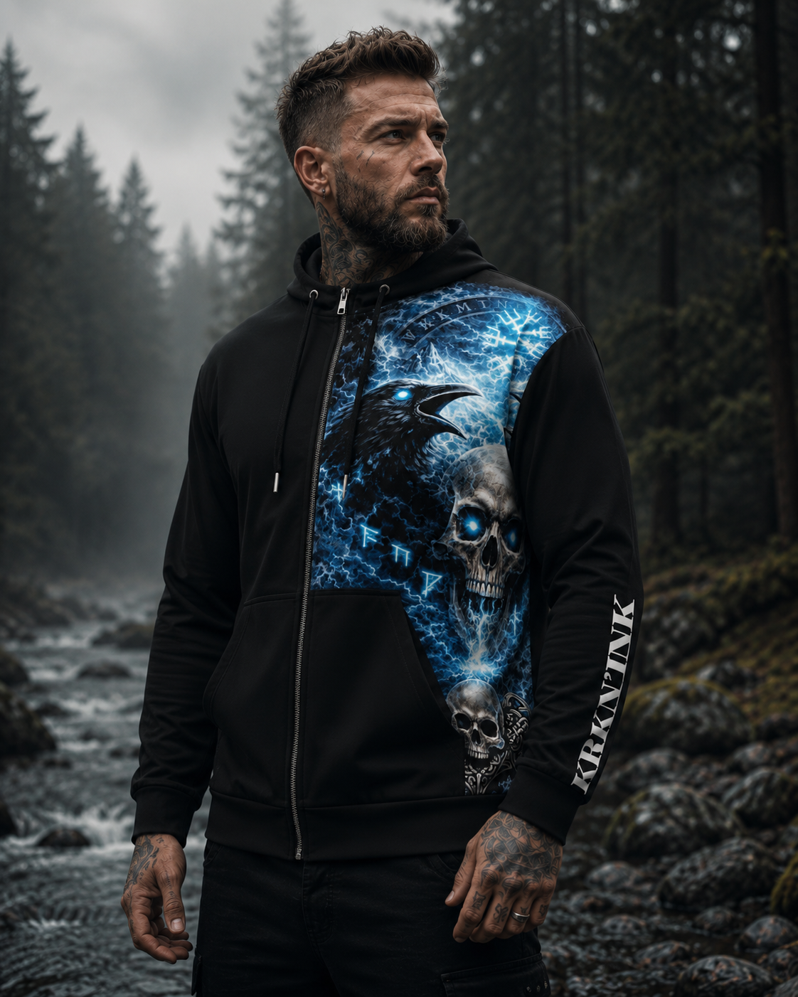 Sweat à capuche zippé KRKN’INK –  Viking Tattoo
