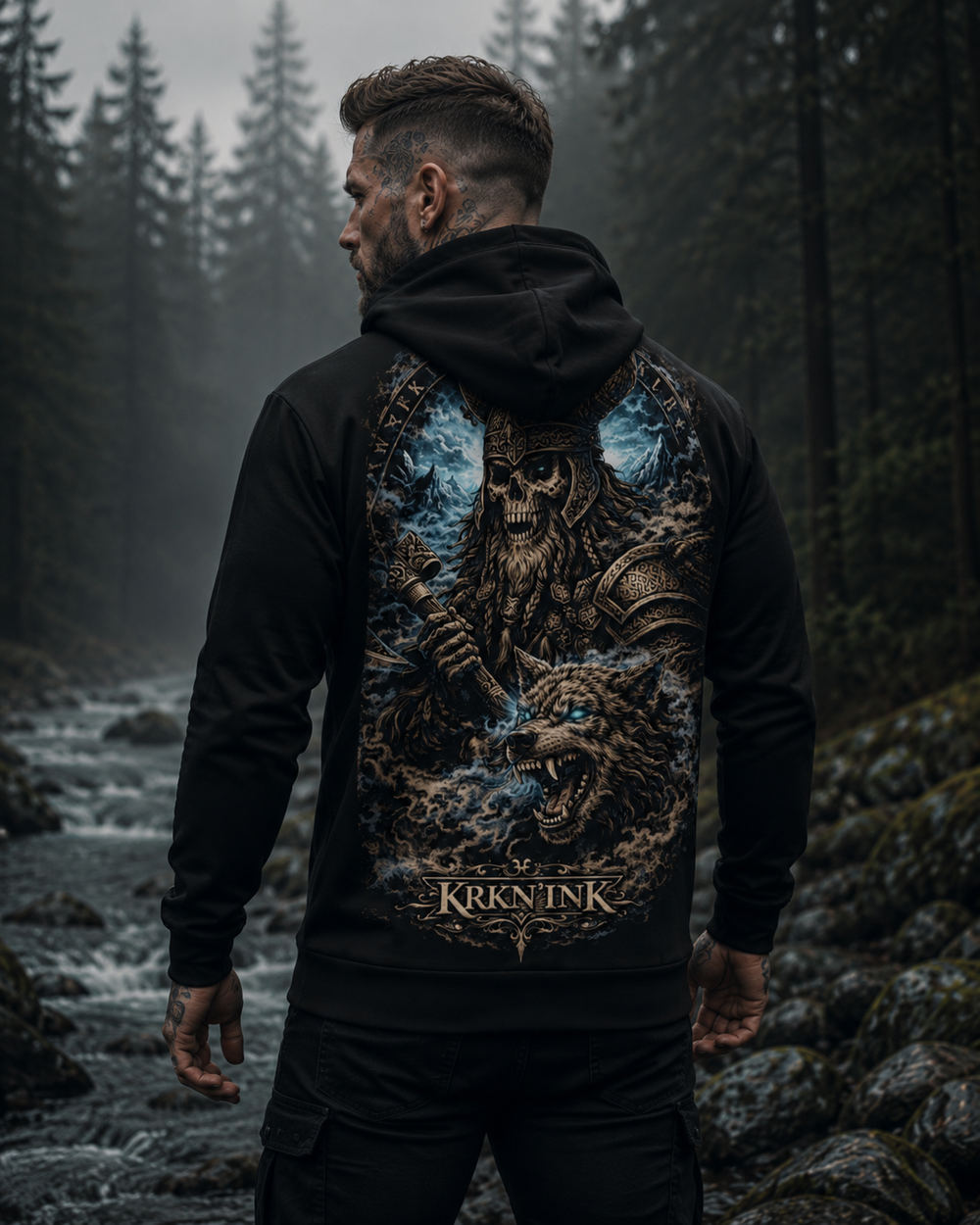 Sweat à capuche zippé KRKN’INK –  Viking Tattoo