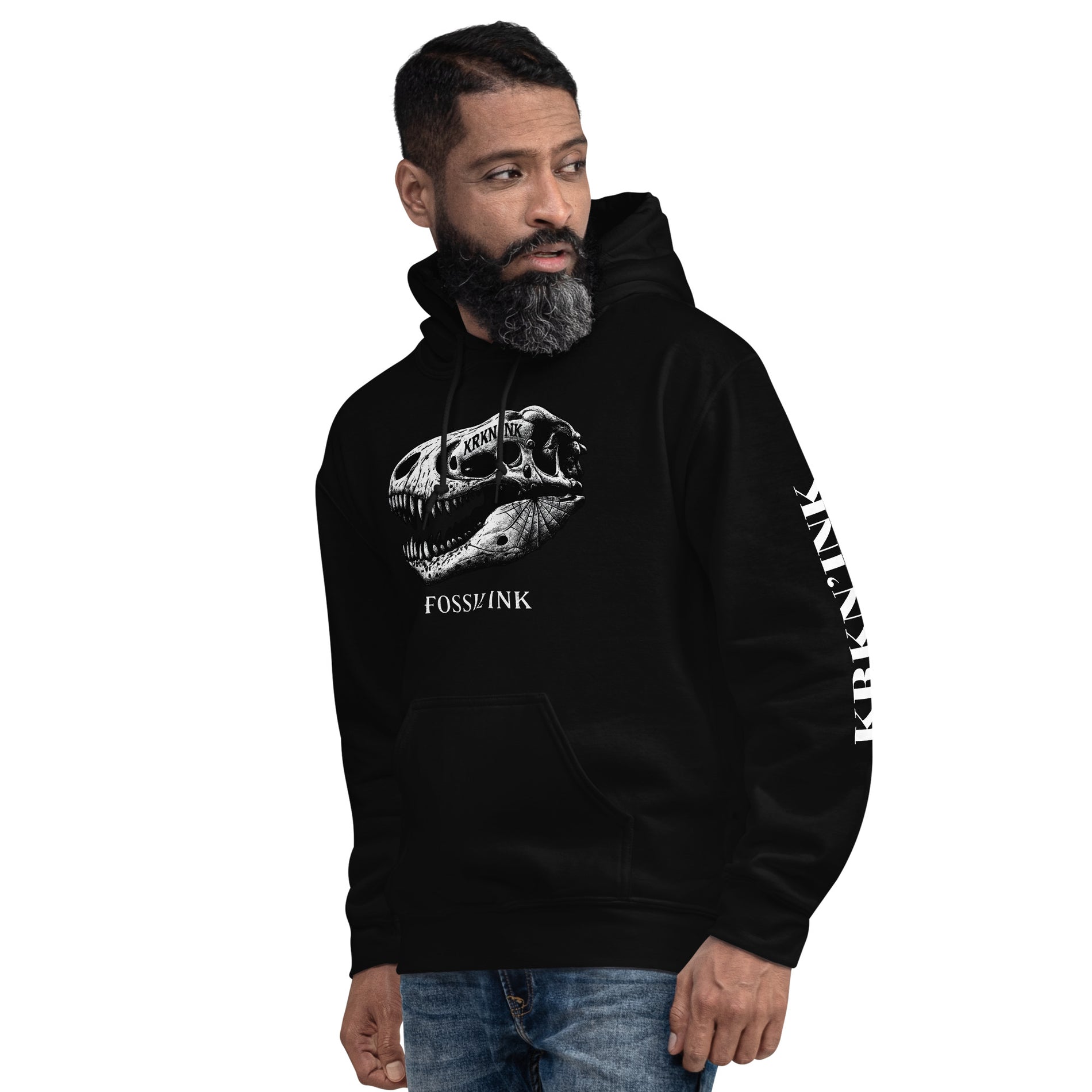 Hoodie KRKN’INK Fossil Ink Skull avec crâne fossilisé et style tattoo dark art