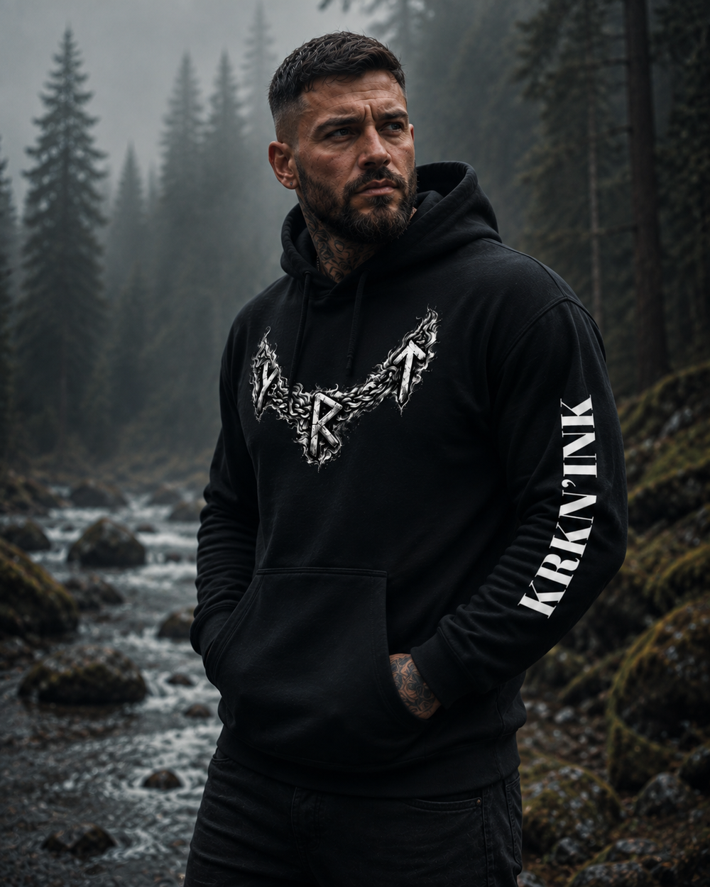 Sweat à capuche KRKN’INK – Vegvísir Rune Collar / Viking Edition