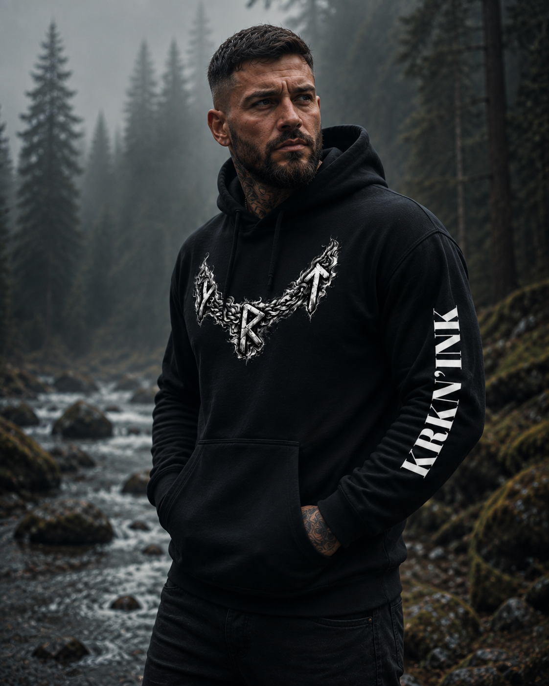 Sweat à capuche KRKN’INK – Vegvísir Rune Collar / Viking Edition