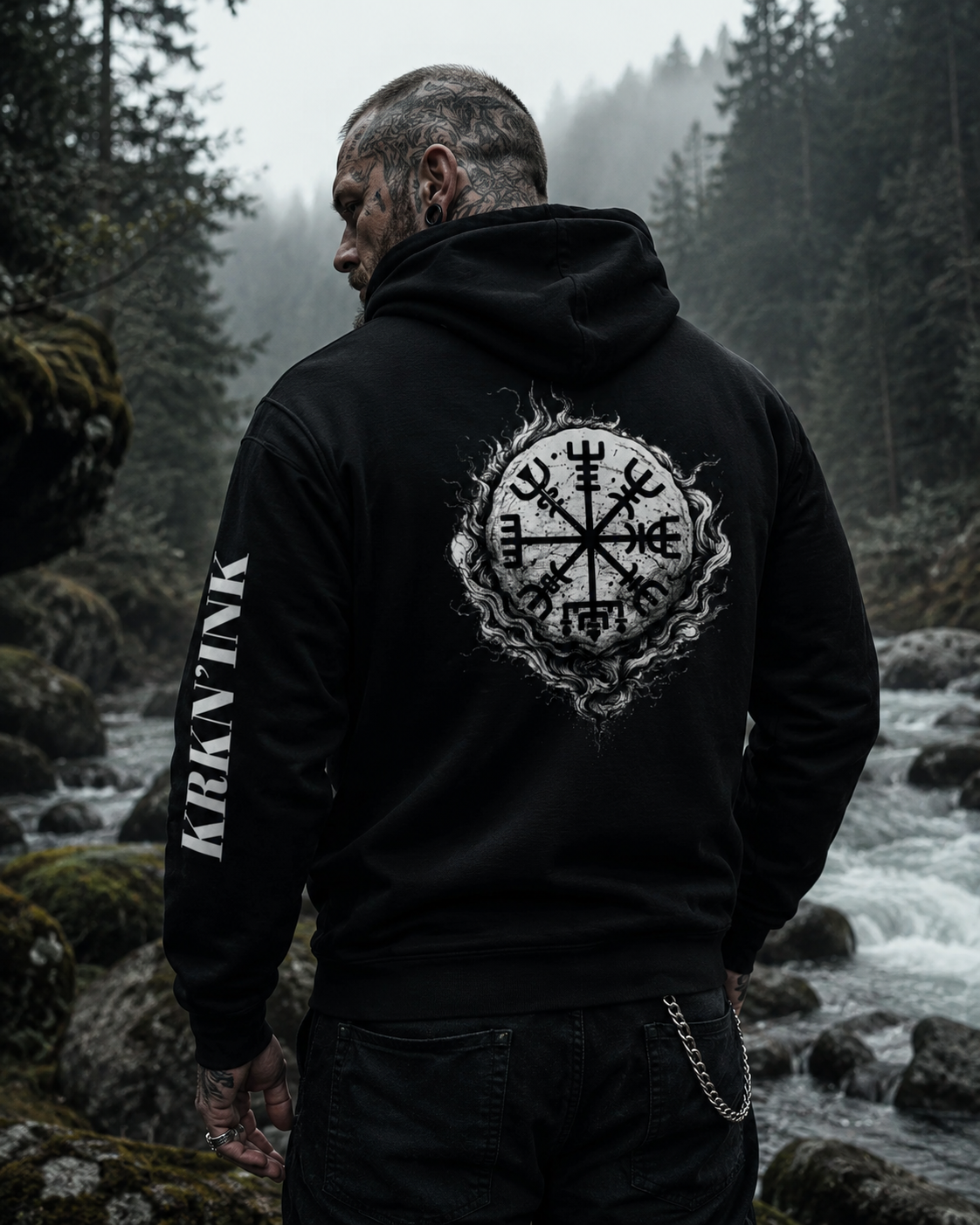 Sweat à capuche KRKN’INK – Vegvísir Rune Collar / Viking Edition