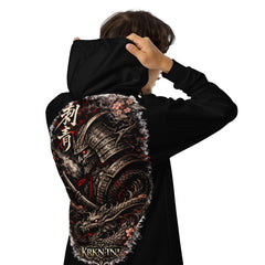 Sweat à capuche zippé KRKN’INK Crimson Ronin Dragon style tattoo japonais