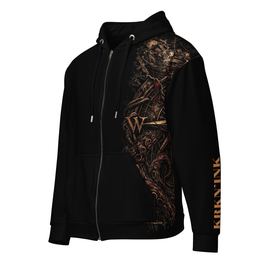 Sweat à capuche zippé KRKN’INK Dread Kraken Raider pirate avec crâne et kraken