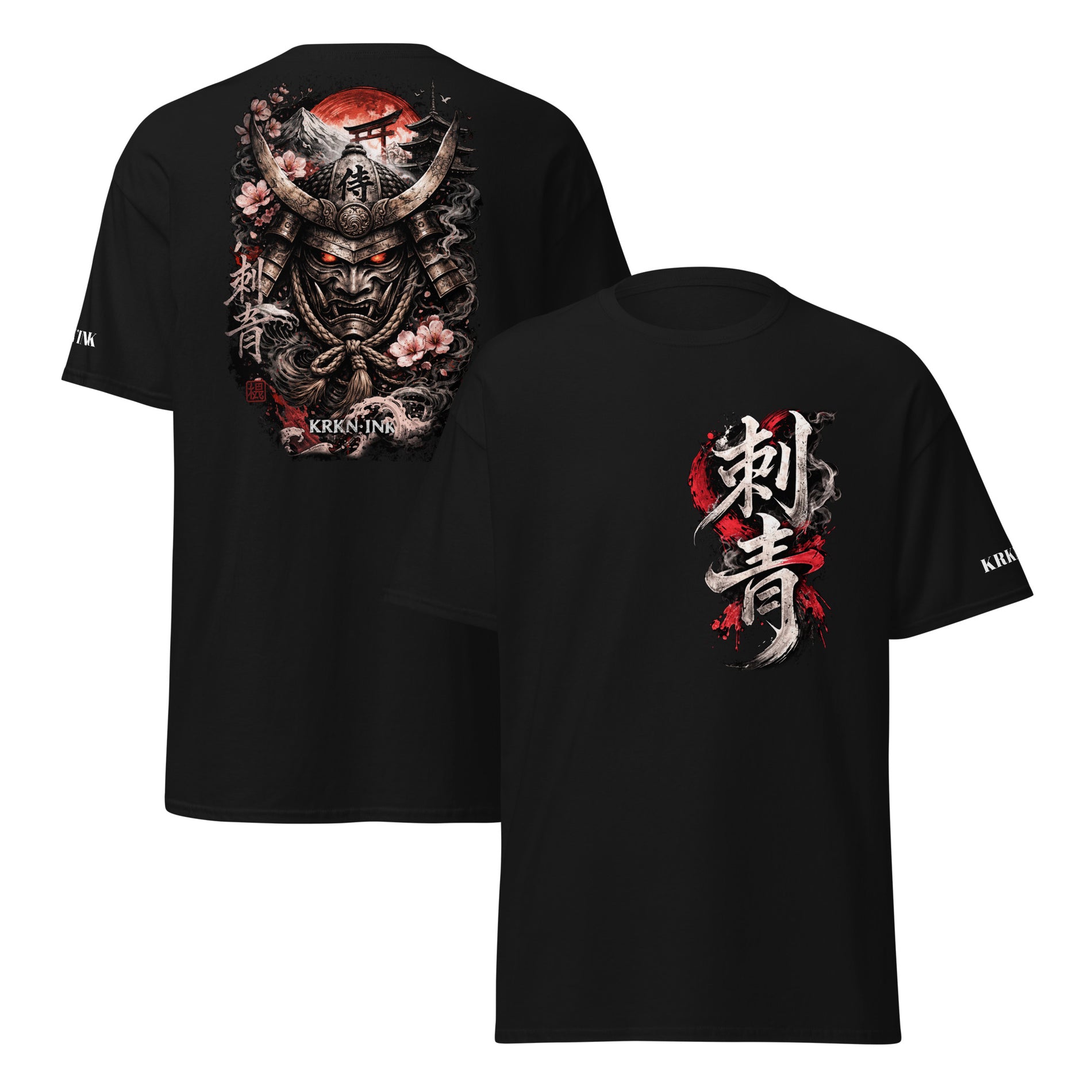 T-shirt KRKN’INK Crimson Samurai style tattoo japonais avec samouraï et soleil rouge