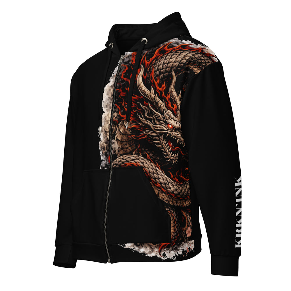 Sweat à capuche zippé KRKN’INK – Crimson Ronin Dragon Premium