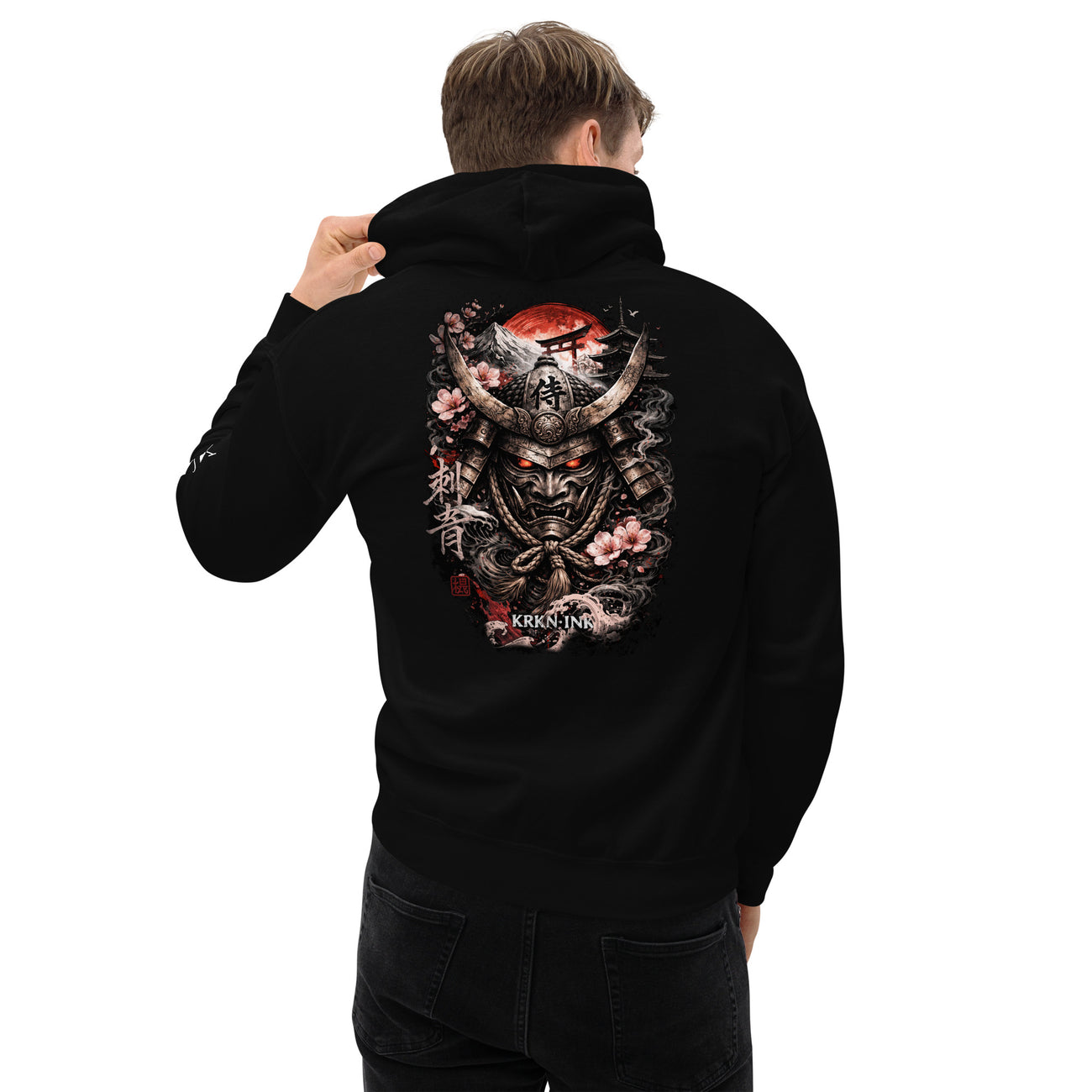 Sweat à capuche KRKN’INK – Crimson Samurai | Premium Japanese Tattoo Edition